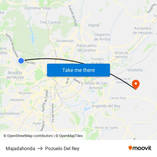 Majadahonda to Pozuelo Del Rey map