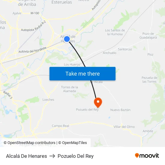 Alcalá De Henares to Pozuelo Del Rey map