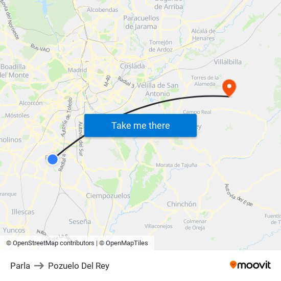 Parla to Pozuelo Del Rey map
