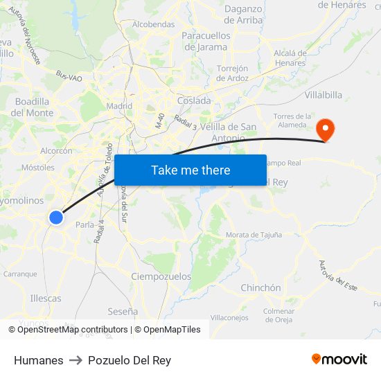 Humanes to Pozuelo Del Rey map