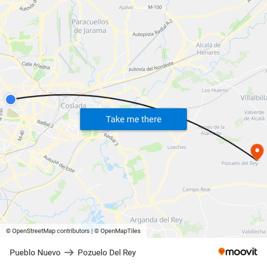 Pueblo Nuevo to Pozuelo Del Rey map