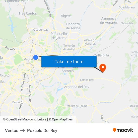 Ventas to Pozuelo Del Rey map