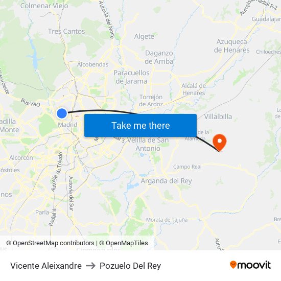 Vicente Aleixandre to Pozuelo Del Rey map