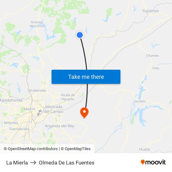 La Mierla to Olmeda De Las Fuentes map