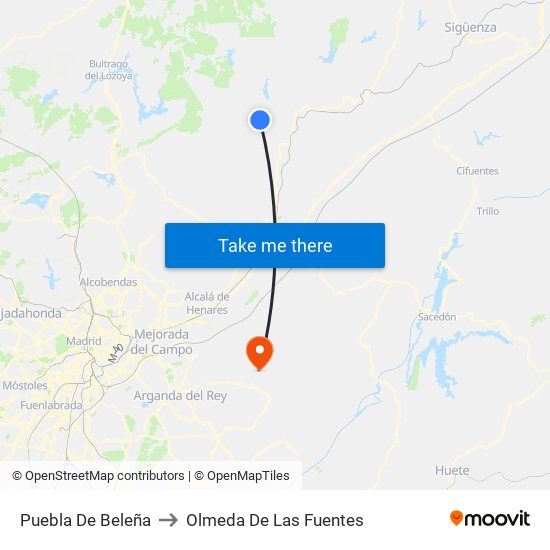 Puebla De Beleña to Olmeda De Las Fuentes map