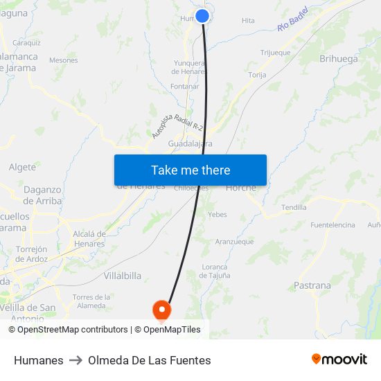 Humanes to Olmeda De Las Fuentes map
