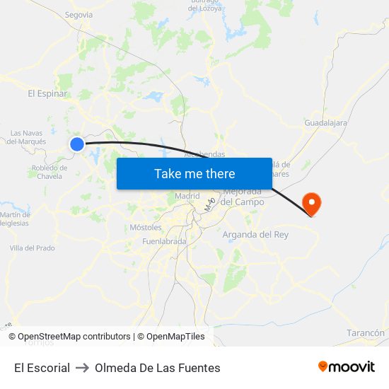 El Escorial to Olmeda De Las Fuentes map