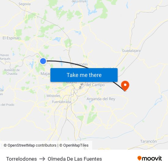 Torrelodones to Olmeda De Las Fuentes map