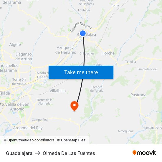 Guadalajara to Olmeda De Las Fuentes map
