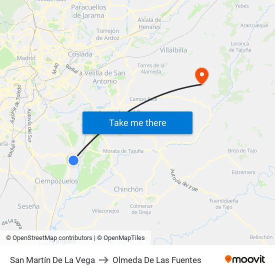 San Martín De La Vega to Olmeda De Las Fuentes map