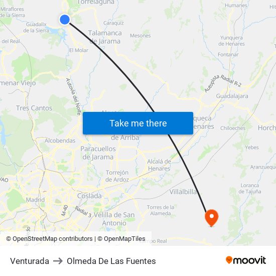 Venturada to Olmeda De Las Fuentes map