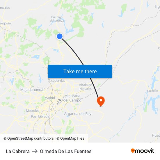 La Cabrera to Olmeda De Las Fuentes map