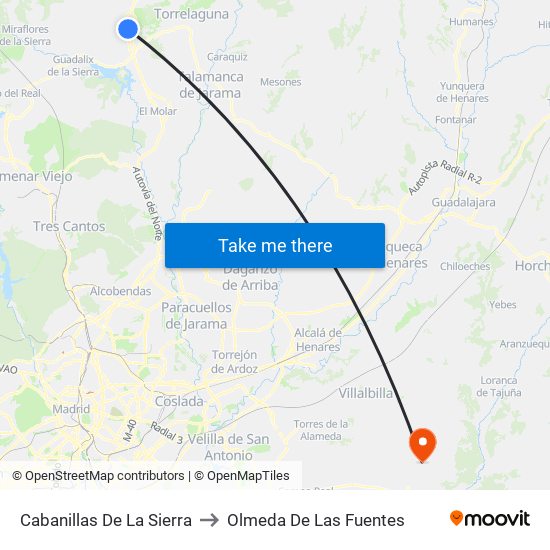 Cabanillas De La Sierra to Olmeda De Las Fuentes map