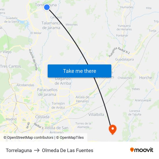Torrelaguna to Olmeda De Las Fuentes map