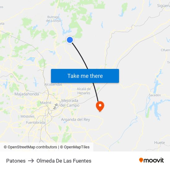 Patones to Olmeda De Las Fuentes map