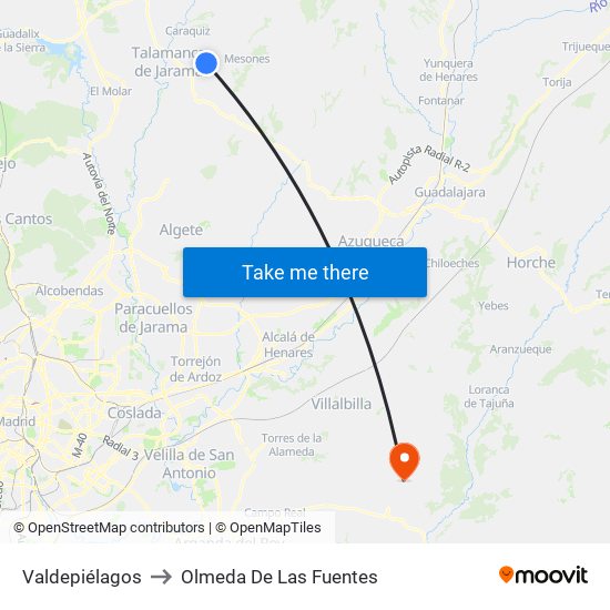 Valdepiélagos to Olmeda De Las Fuentes map