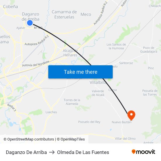 Daganzo De Arriba to Olmeda De Las Fuentes map