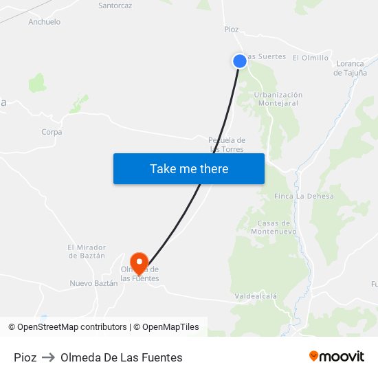 Pioz to Olmeda De Las Fuentes map