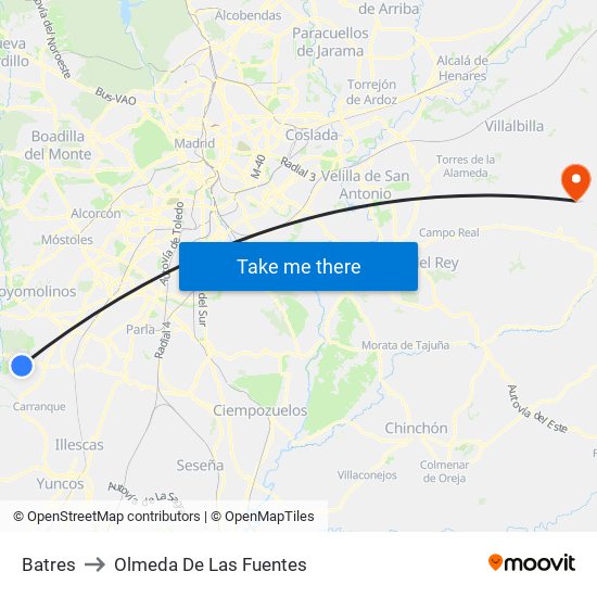 Batres to Olmeda De Las Fuentes map
