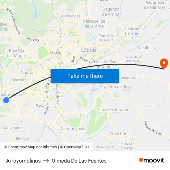 Arroyomolinos to Olmeda De Las Fuentes map