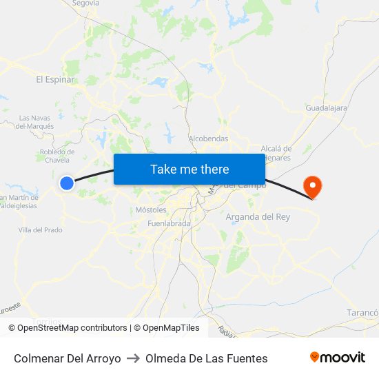 Colmenar Del Arroyo to Olmeda De Las Fuentes map