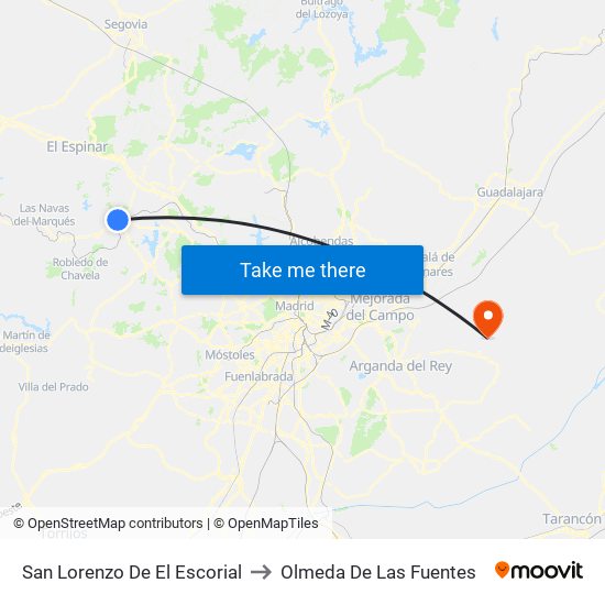 San Lorenzo De El Escorial to Olmeda De Las Fuentes map