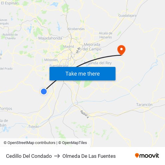 Cedillo Del Condado to Olmeda De Las Fuentes map