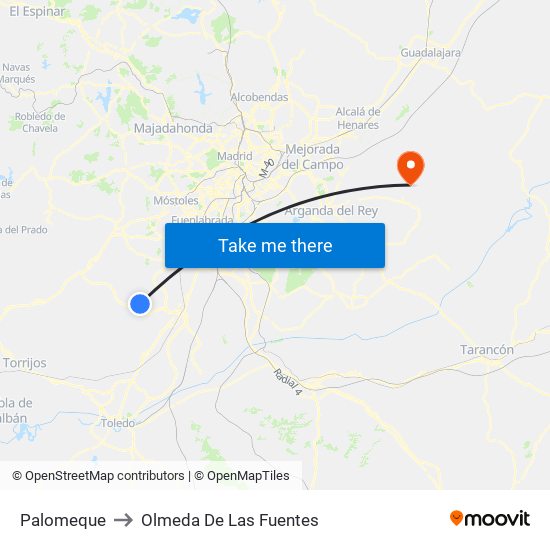 Palomeque to Olmeda De Las Fuentes map