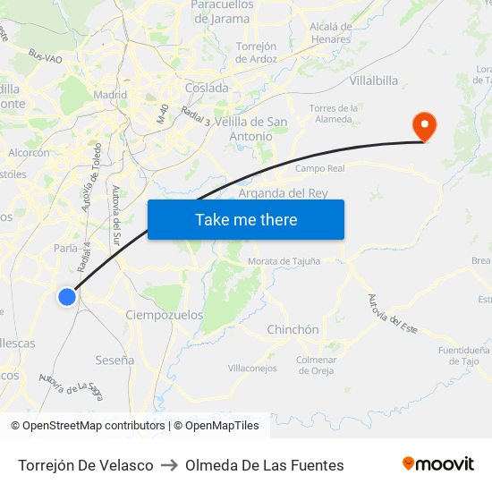 Torrejón De Velasco to Olmeda De Las Fuentes map