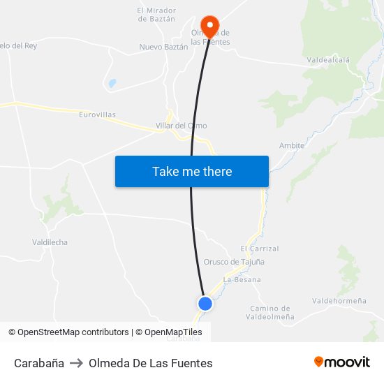 Carabaña to Olmeda De Las Fuentes map