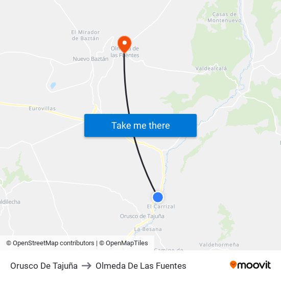 Orusco De Tajuña to Olmeda De Las Fuentes map