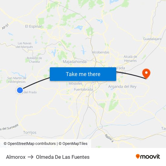Almorox to Olmeda De Las Fuentes map