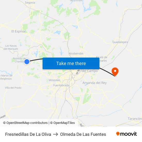 Fresnedillas De La Oliva to Olmeda De Las Fuentes map