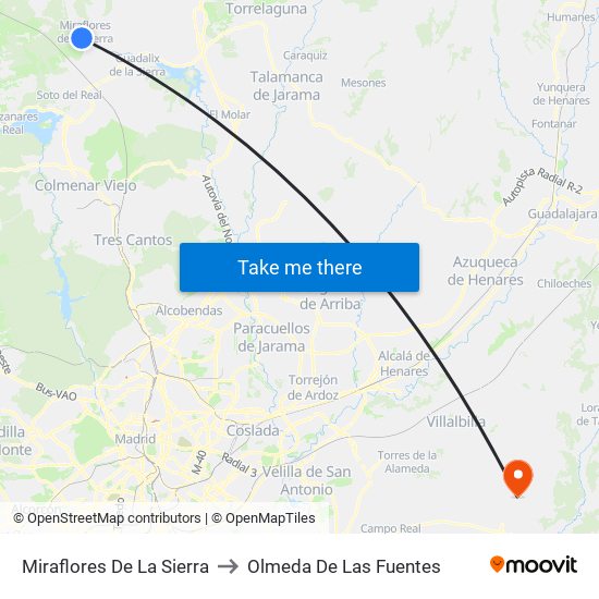 Miraflores De La Sierra to Olmeda De Las Fuentes map