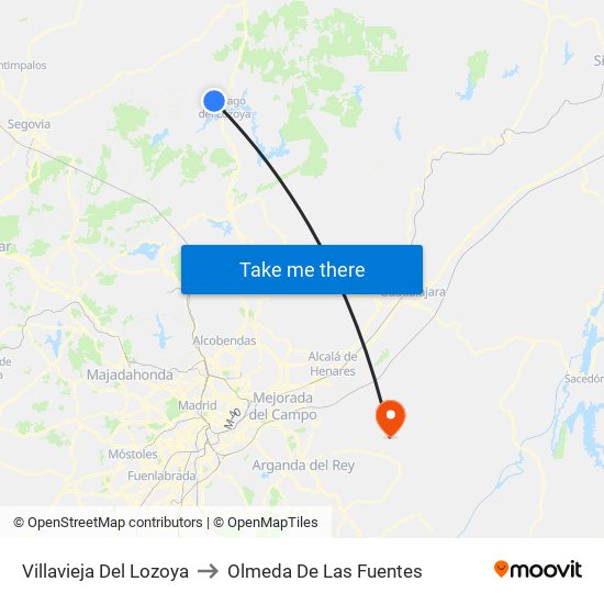 Villavieja Del Lozoya to Olmeda De Las Fuentes map