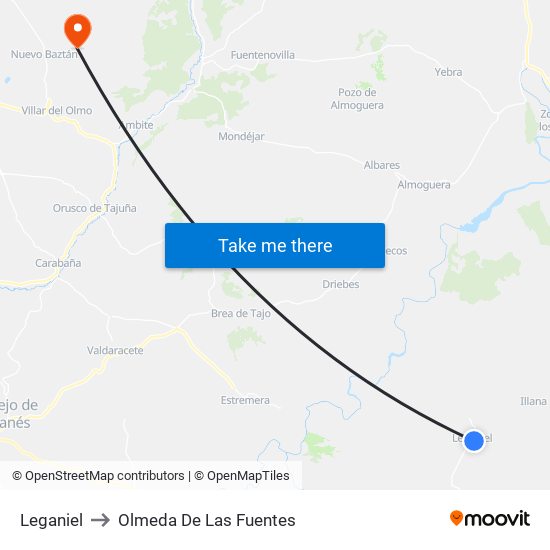 Leganiel to Olmeda De Las Fuentes map