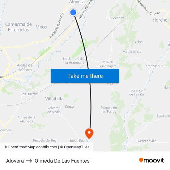 Alovera to Olmeda De Las Fuentes map
