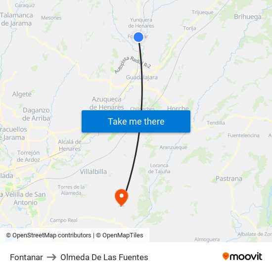 Fontanar to Olmeda De Las Fuentes map