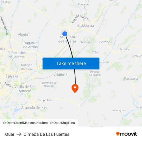 Quer to Olmeda De Las Fuentes map