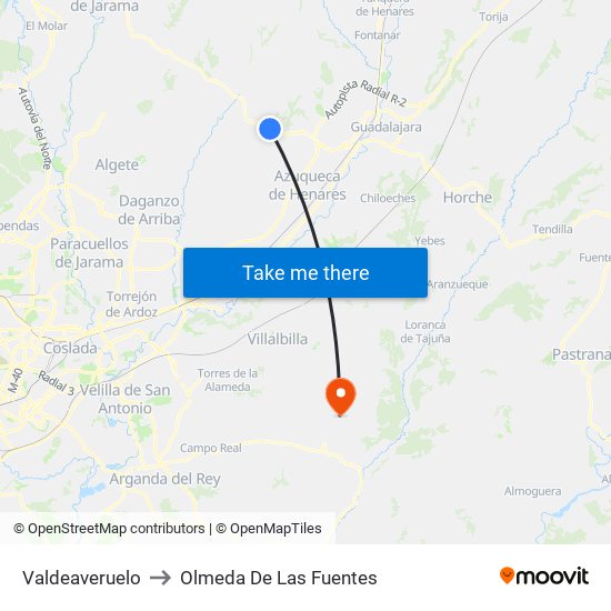 Valdeaveruelo to Olmeda De Las Fuentes map