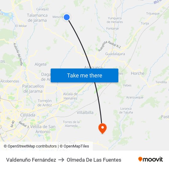 Valdenuño Fernández to Olmeda De Las Fuentes map