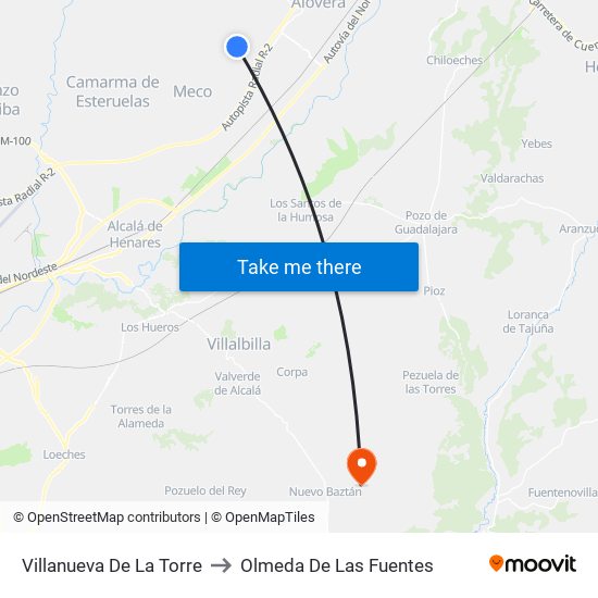 Villanueva De La Torre to Olmeda De Las Fuentes map