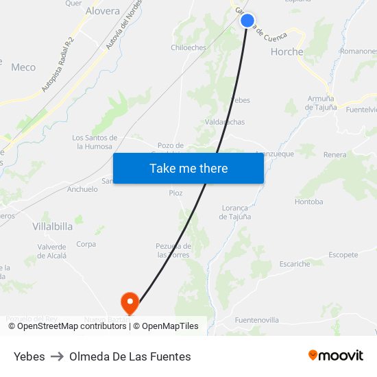 Yebes to Olmeda De Las Fuentes map