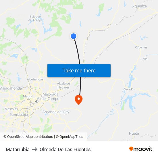Matarrubia to Olmeda De Las Fuentes map