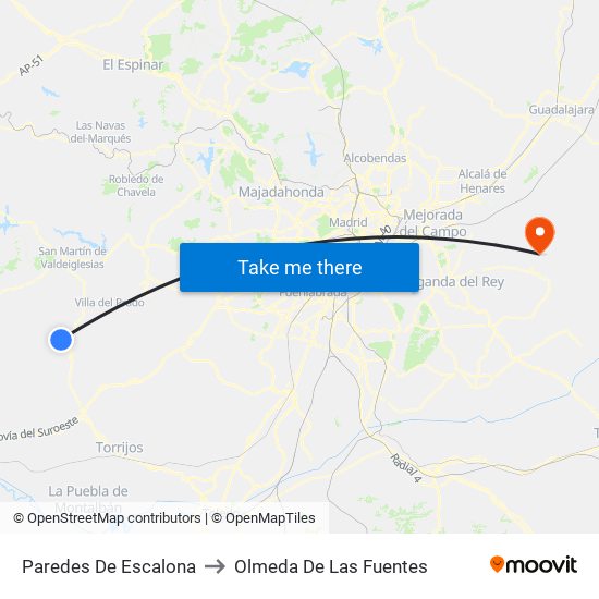Paredes De Escalona to Olmeda De Las Fuentes map