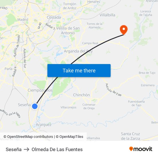 Seseña to Olmeda De Las Fuentes map