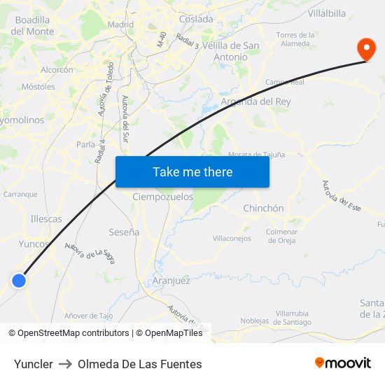 Yuncler to Olmeda De Las Fuentes map