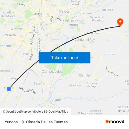 Yuncos to Olmeda De Las Fuentes map