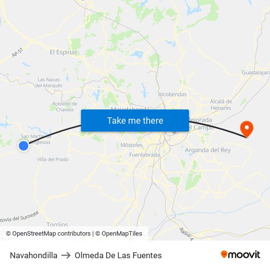 Navahondilla to Olmeda De Las Fuentes map