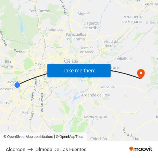 Alcorcón to Olmeda De Las Fuentes map
